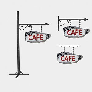 old wooden cafe sign 3D
