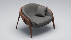 Modern Wooden Armchair with Pillow 3D model