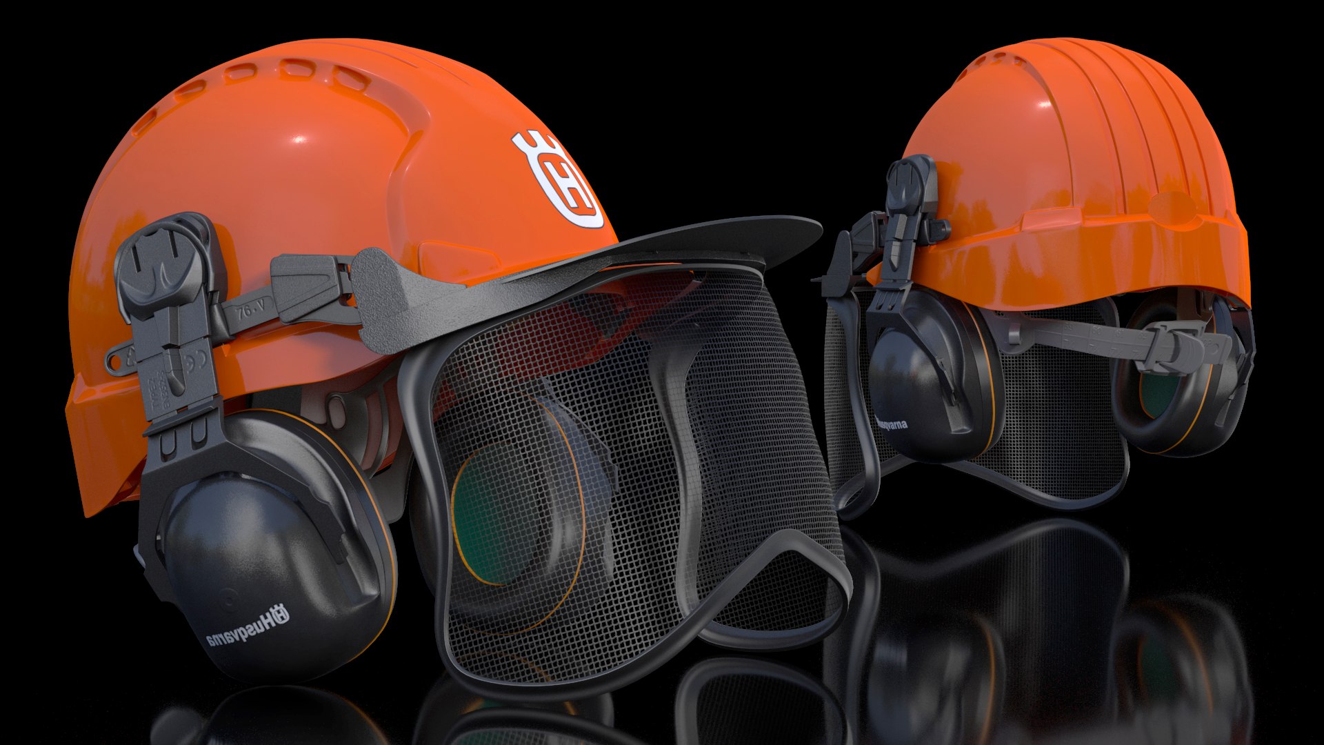 Orange Helmet Protect Head Husqvarna Forest 3D model preview