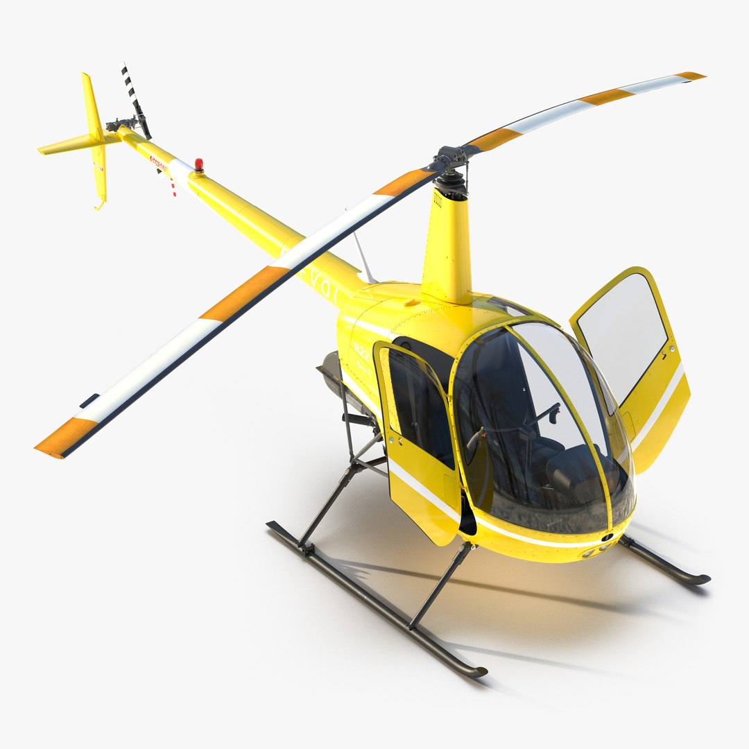 Helicopter Robinson R22 Rigged Yellow 3D model preview
