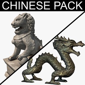 chinese lion statue pack 3d model