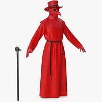 Plague Doctor Costume with Staff Red