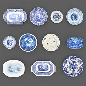 Old vintage classic ceramic plates on the wall 3D model