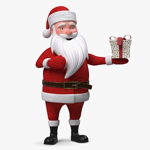 Smiling Santa Claus Cartoon Character with Gift
