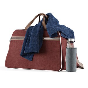 Gym bag with water bottle and towel 3D model