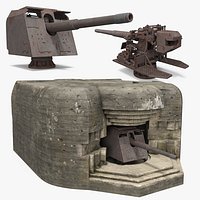 WW II Defense Bunker with Rusty Gun Simplified