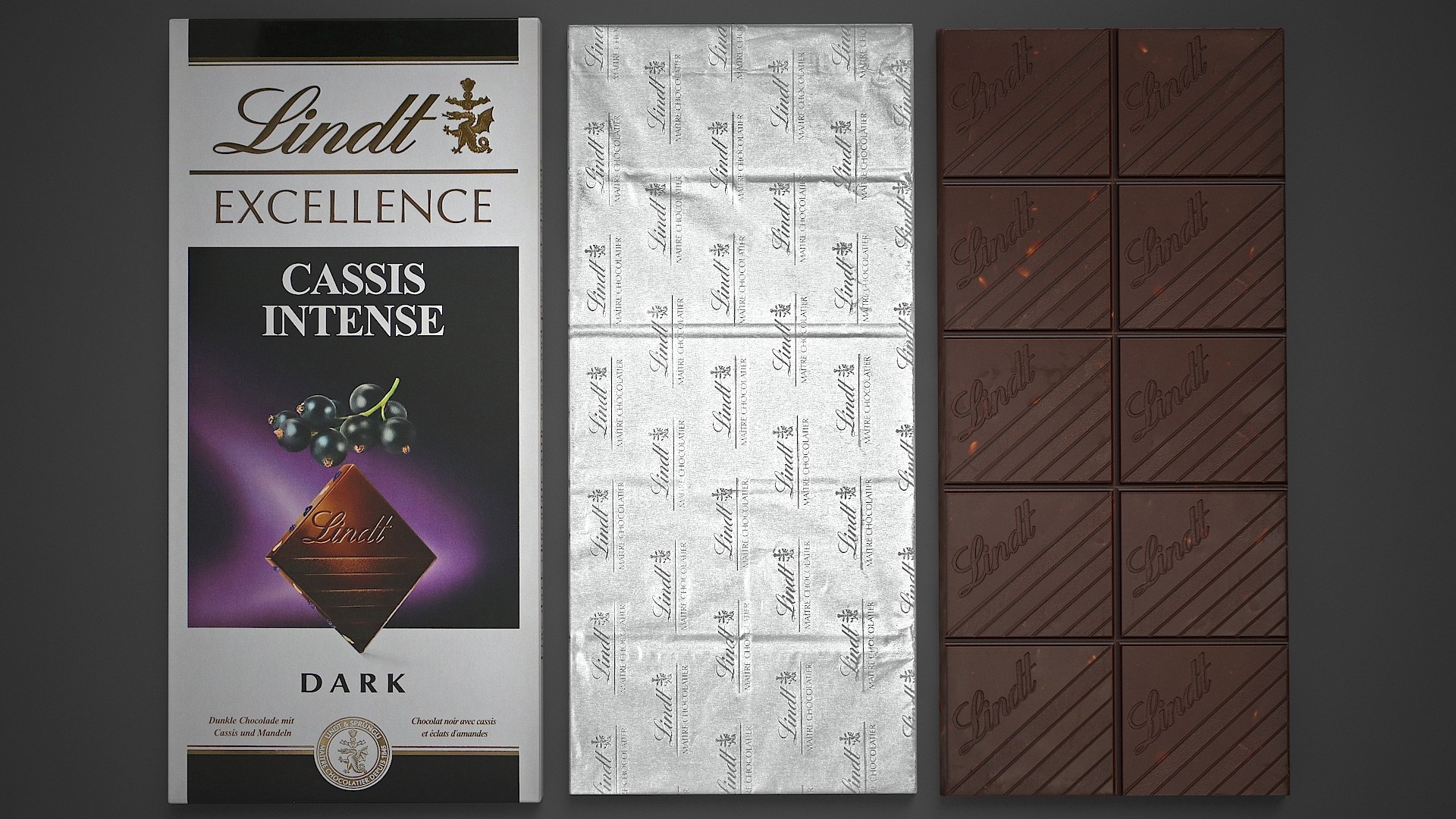 lindt excellence cassis chocolate bar 3D model https://p.turbosquid.com/ts-thumb/9x/OdML9K/0k/render2/jpg/1703801919/1920x1080/fit_q87/ae6af5e67d95fffc3a45b42c19f072f573ba5fc6/render2.jpg