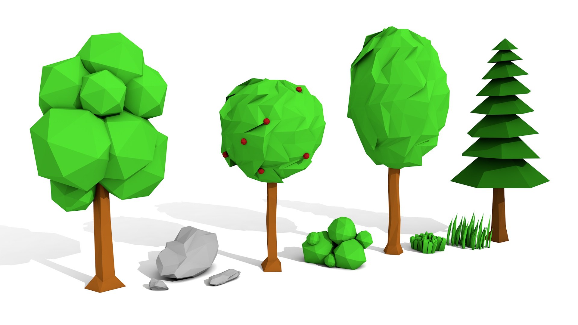 Trees Rocks Grasses 3d Model