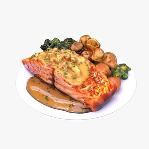 Salmon  with Crispy Potatoes and  Broccolis 3D model
