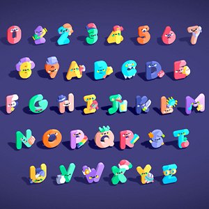 Toon Alphabets  Numbers - Low Poly Cartoon Pack 1 - Kids Learning 3D Assets 3D