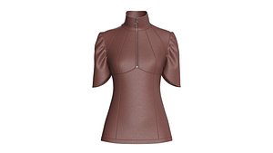 Girls Half-Zip Short Sleeve Leather Top 3D model