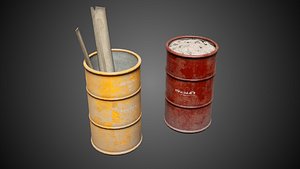 Metal Barrel Industrial Props 3D