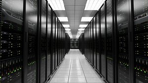 Realistic Server Room 3D Scene with Detailed Textures and Lighting