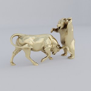 3D model Stock market Bull Bear fight statue