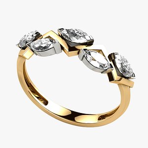 3D Five Marquises Fashion Gold Ring model