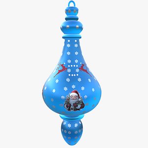 3D model Festive Blue Christmas Glass Bauble Ornament with Santa  3D Model Low Poly PBR Ready