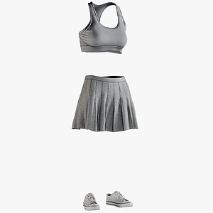 Skirt with Sports Bra and Sneakers