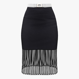 Strings Bottom Black Retro Pencil Skirt With White Belt