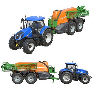 New Holland T7 Tractor with Trailed Field Sprayer 3D