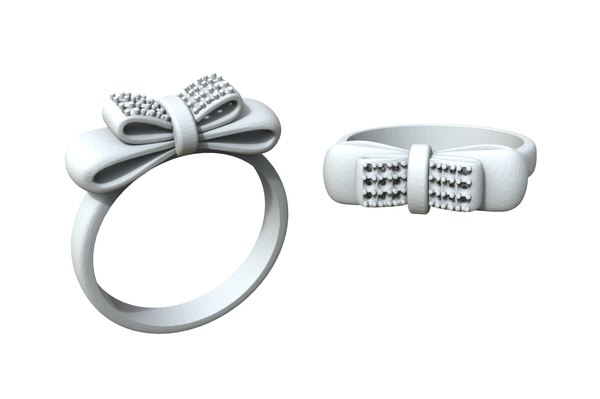 3D jewelry bow ring diamonds