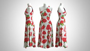 3D model Woman Dress 2 White Strawberry