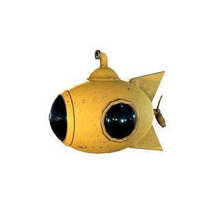 3D Yellow Stylized Submarine Toy PBR Asset Low-poly model