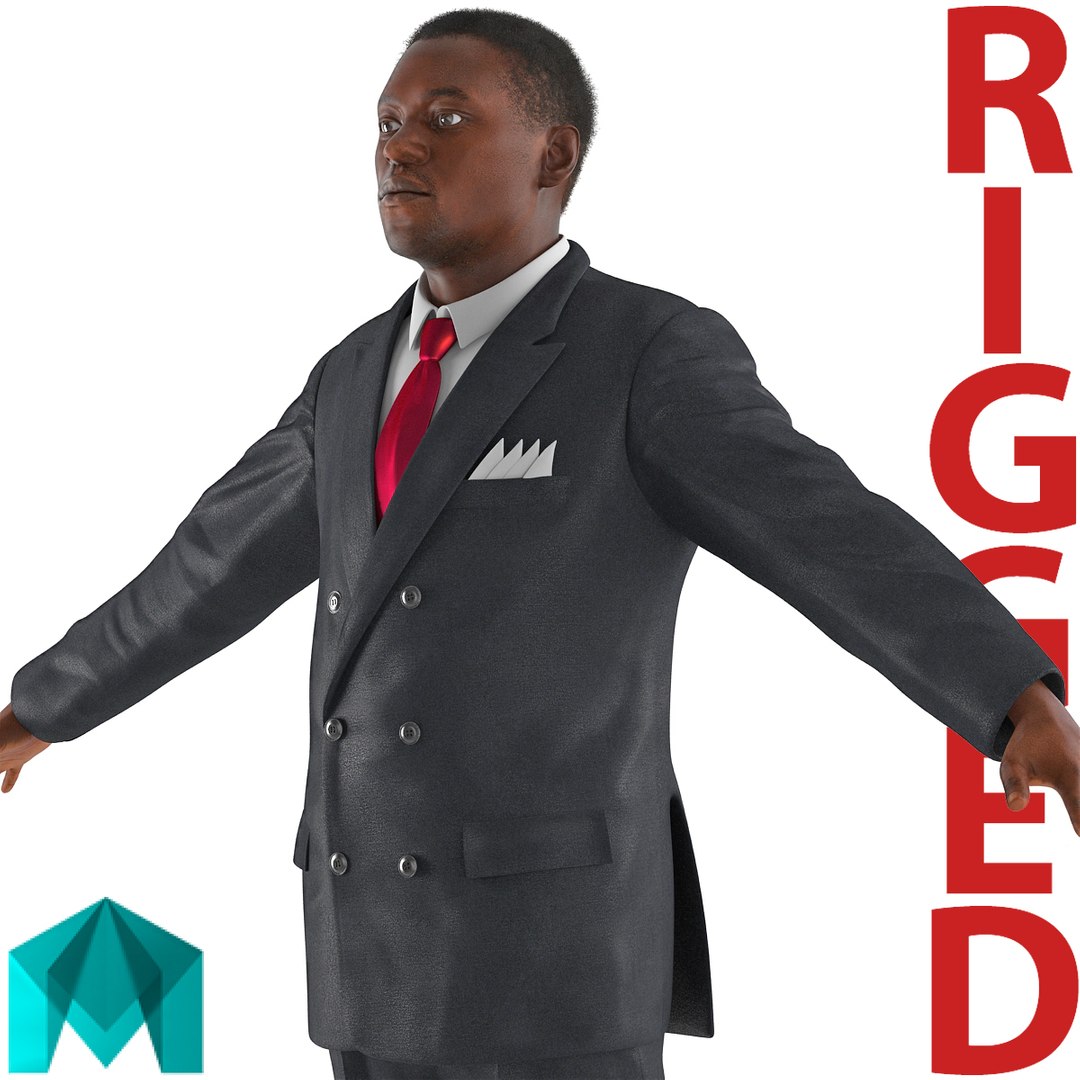Businessman African American Rigged for Maya 3D model preview