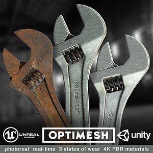 3D low-poly spanner wrenches modelled model