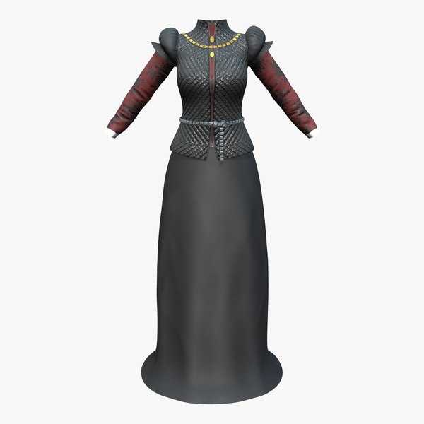 Crimson Red Black Medieval Royal Outfit 3D model