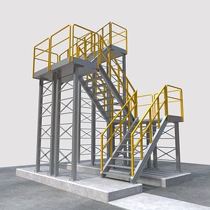 3D Industrial Stairs Low Poly PBR model