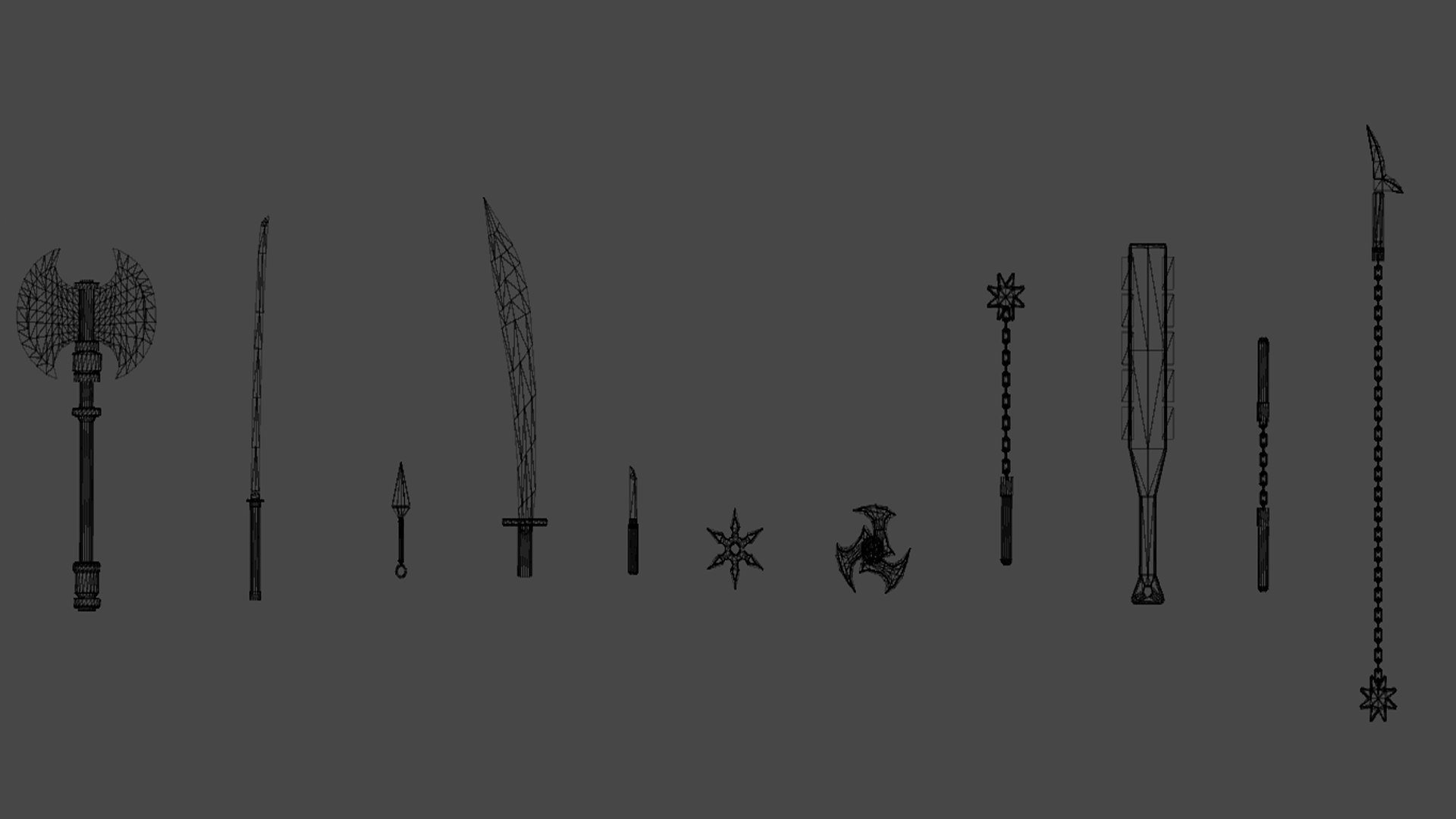 LowPoly Weapons Pack 3D model https://p.turbosquid.com/ts-thumb/A1/7IrEjp/Ql/weaponswireframe/png/1721837129/1920x1080/fit_q87/b7d5e918a251f952eab74747f81e99b3e2f0459e/weaponswireframe.jpg