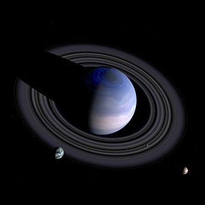 Fictional Alien Gas Planet 8k with rings and three moons