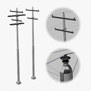 Utility Pole - Metal Mast with Double Crossarms 3D model