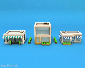 Cartoon City Buildings Low Poly 3D