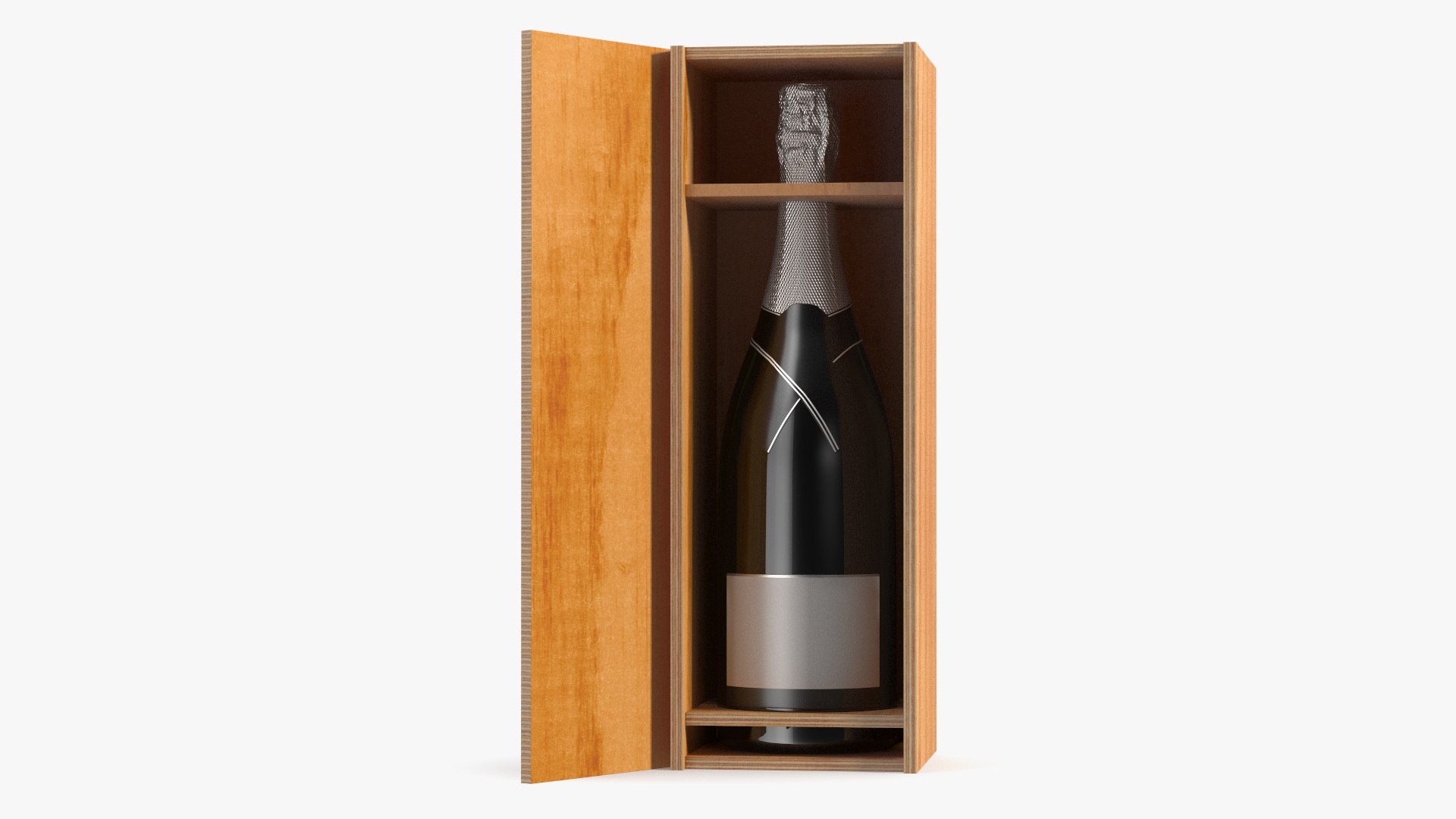 Luxurious Champagne in Wooden Box 3D model preview