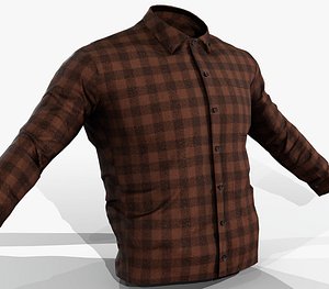 3D model Brown Flannel Button Up Shirt