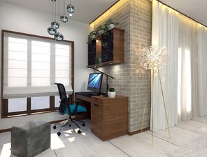 bed office room table chair shelf 3D