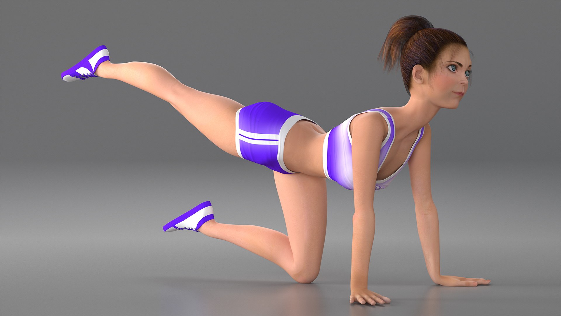 Cartoon Young Woman Doing Exercise 3D model preview