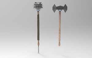 Mace with torn chain and ax 3D model