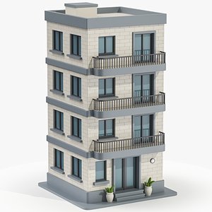 Cartoonish Apartment Building Low Poly 3D Model 04