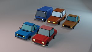 Low Poly Cartoon Car Pack Stylized Vehicles for Games  Animation 5 Models 3D model
