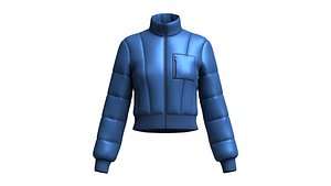 Girls Crop Puffer Jacket With Ribbed Hem model