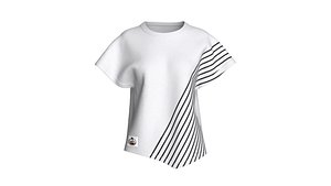 3D Girls Diagonal Striped T-Shirt With Patch