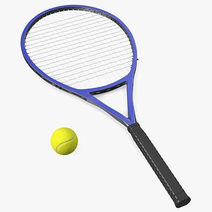 Tennis Ball and Blue Tennis Racket 3D model