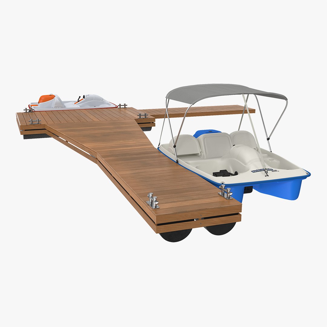 Pontoon Wharf with Pedal Boats 3D Model 3D model preview