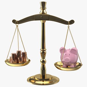 Scales Piggy Bank And Coins