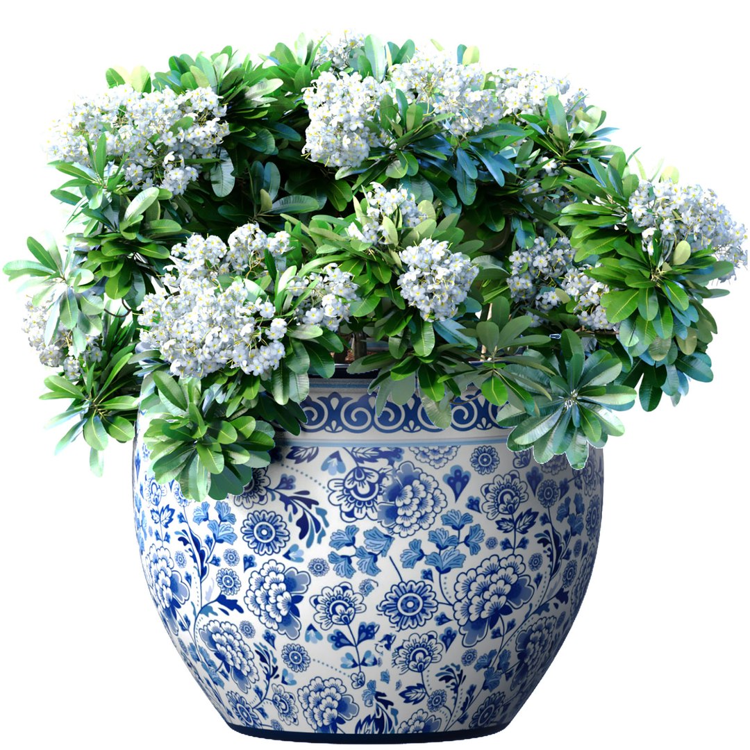 3D Bouquet Of White Flowers In A Potted Vase For Decoration ...