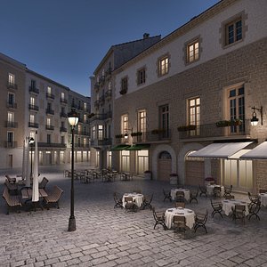 3D Barcelona Night Scene