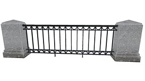 Iron fence with granite pillars 3D model
