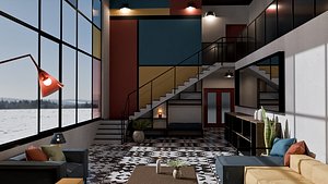 De Stijl Loft Living Area  HighQuality Interior 3D Model Cycles Ready 3D model